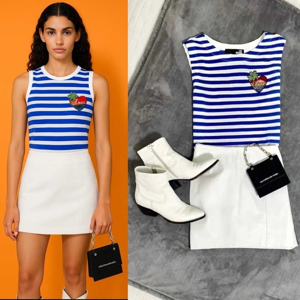 Love Moschino Blue and White Striped Top
